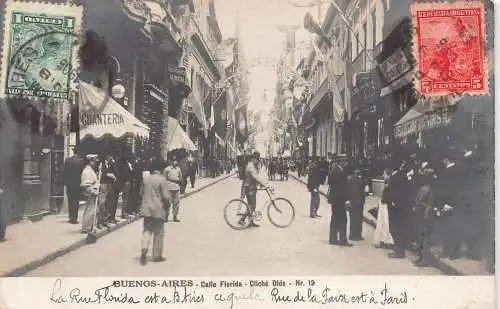 L357 Argentinien Buenos Aires 1906 Calle Florida Radfahrer Guanteria Laden Postkarte