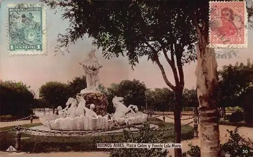 L359 Argentinien Buenos Aires Plaza Colon y Fuente Lola Mora Vintage Postkarte