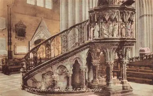 B064 England Worcester Cathedral The Pulpit Vintage Postkarte