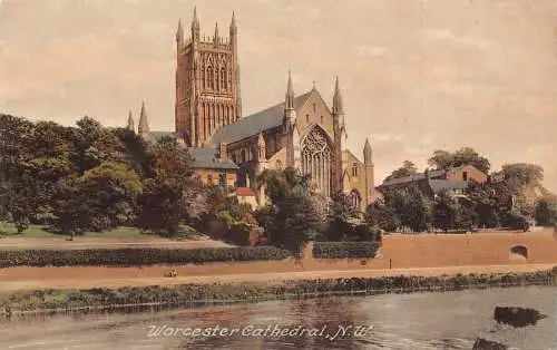 B064 England Worcester Cathedral Vintage Postkarte