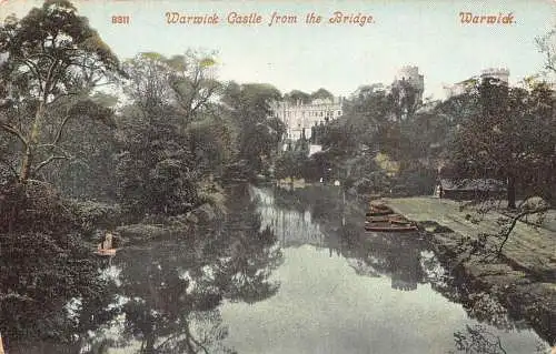B065 England Warwick Castle from the Bridge Vintage Postkarte