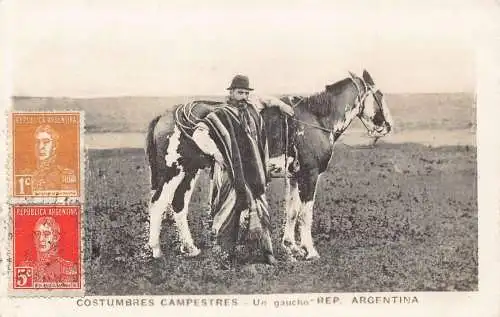 L357 Argentinien 1928 Costumbres Campestres Un Gaucho Reiter Cowboy Postkarte