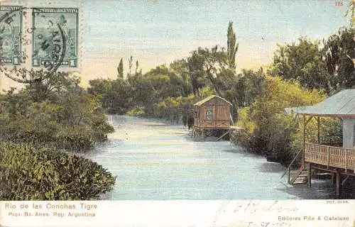 L359 Argentinien 1905 Rio de las Conchas Tigre Flusshütten Vintage Postkarte