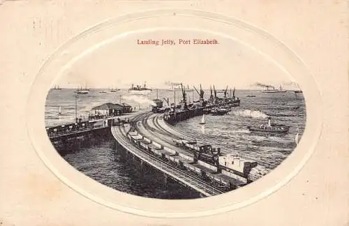 B065 Südafrika Landungssteg Port Elizabeth Steamboat Wagons Eisenbahn Postkarte