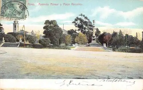 L359 Argentinien Buenos Aires Avenida Alvear y Plaza Recoleta Vintage Postkarte