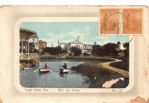 L358 Argentinien 1916 Lago Gral Paz Mar del Plata Boote Teich Vintage Postkarte