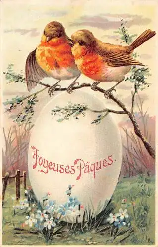L226 Ostergrüße 1908 Singvögel Ei Blumen Prägepostkarte