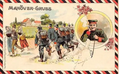 L031 Deutschland Gruss aus dem Manoever 1903 Infanterie Militär Litho Postkarte