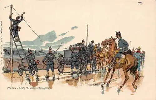 L031 Deutschland Feldtelegraph Abteilung Militär Litho signierte Postkarte