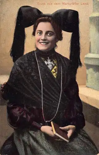 L029 Deutschland Grüße aus Markgräfler Land Frau Tracht Vintage Postkarte