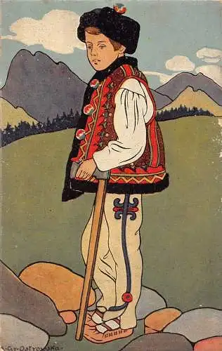 L029 Polen Polnische Ureinwohner Jungen Tracht - Ostrowska Vintage Postkarte