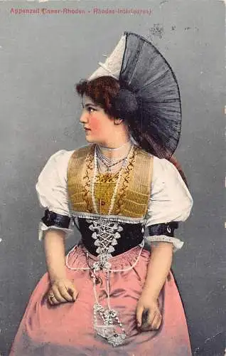 L029 Schweiz 1921 Appenzeller Frau Tracht Vintage Postkarte