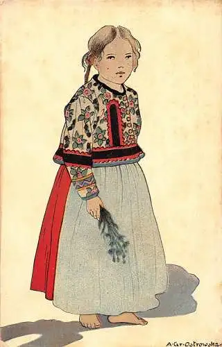 L029 Polen Polish Native Girl Tracht - signed Ostrowska Vintage Postcard