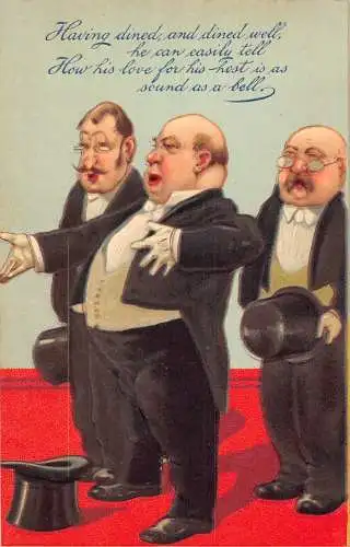 L028 Männer singen Geburtstag Comic geprägt britische Vintage Postkarte