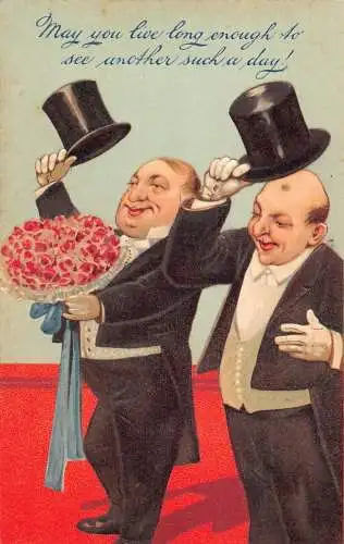 L028 Männer Blumen Geburtstag Comic geprägt britische Vintage Postkarte