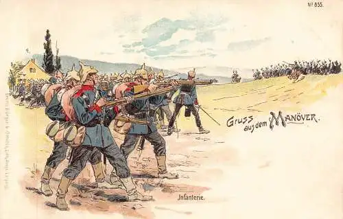 L031 Deutschland Gruss aus dem Manoever Infanterie Militär Litho signierte Postkarte