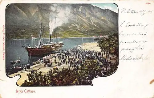 L083 Montenegro Kotor Cattaro Riva Dampfer Litho 1901 Vintage Postkarte