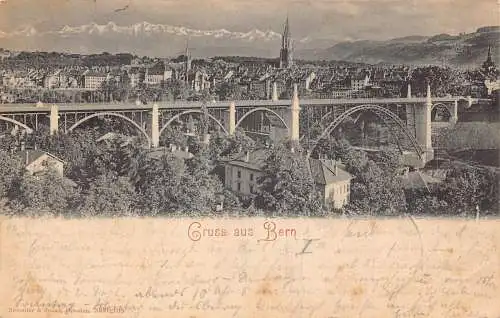 A113 Schweiz 1901 Gruss aus Bern Brücke Gesamtansicht Vintage Postkarte