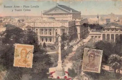 L356 Argentinien Buenos Aires Plaza Lavalle y Colon Theater Vintage Postkarte