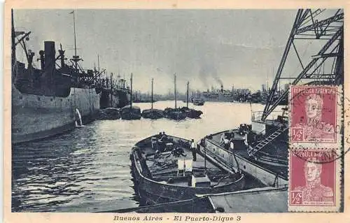 L356 Argentinien 1931 Buenos Aires El Puerto Dique 3 Hafenboote Vintage Postkarte