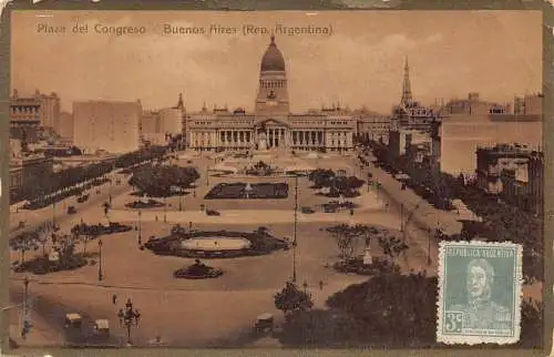 L356 Argentina Plaza del Congreso Platz Buenos Aires Vintage Postkarte