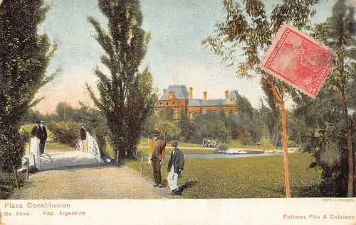 L358 Argentina Plaza Constitucion Buenos Aires Trees Parl Vintage Postkarte
