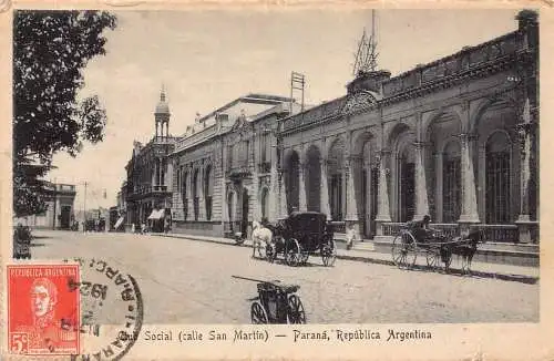 L356 Argentinien 1924 Club Social Calle San Martin Parana Kutschen Postkarte