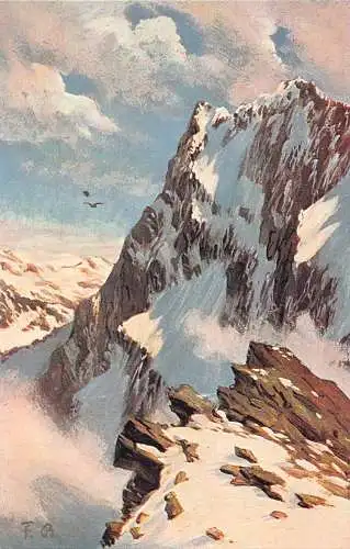 Winter Scenic View Cliffs Landscape Art signed Fritz Bayerlein Postkarte
