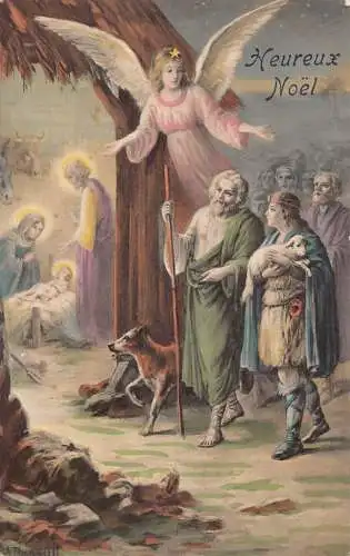 Weihnachtsgrüße Engel Willkommen Menschen Geburt Jesu Vintage Postkarte