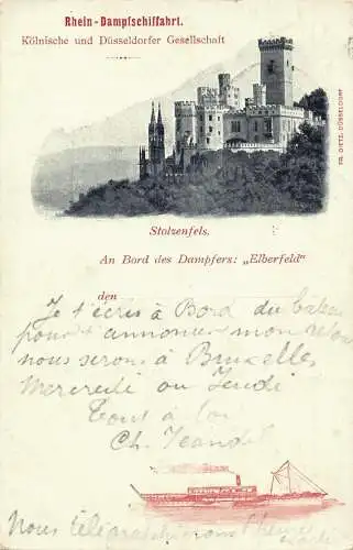 A127 Deutschland 1900 Rhein Dampfschiffahrt Schloss Stolzenfels Vintage Postkarte