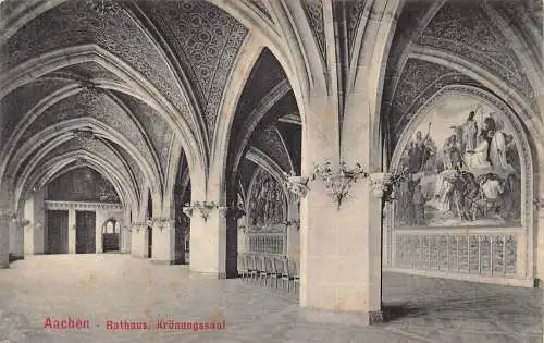 A129 Deutschland 1908 Aachen Rathaus Kroenungsaal Rathaus Fresko Vintage Postkarte