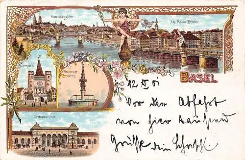L409 Schweiz Gruss aus Basel 1901 Litho Vintage Postkarte