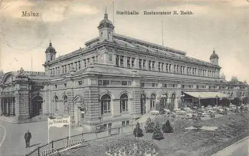 A130 Deutschland 1907 Mainzer Stadthalle Restaurant H Reith Terrasse Postkarte