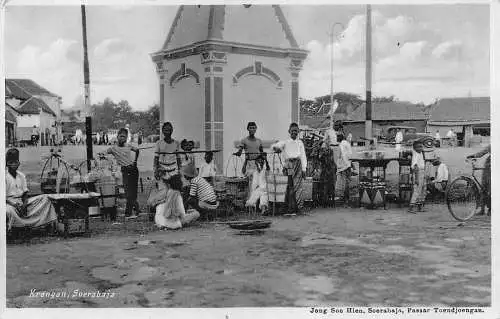 Indonesien Surabaya Krangan Soerabaja Straßenmarkt Verkäufer Vintage Postkarte
