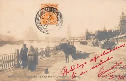 B068 Russland 1901 Moskau Kunst von P Bouchard Pferdeschlitten Postkarte