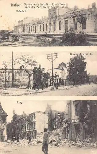 B069 Polen Kalisch WWI Bombardement Katastrophen Bahnhof Kirche Ring Postkarte