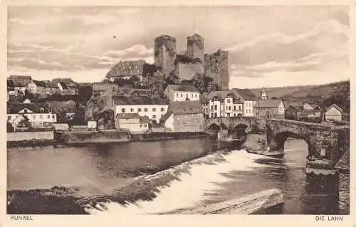 B072 Deutschland Runkel Die Lahnbrücke Zitadelle Vintage Postkarte