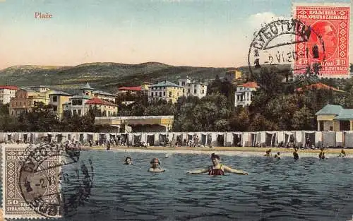 B068 Kroatien 1930 Crikvenica Plaze Strand Menschen Baden Postkarte