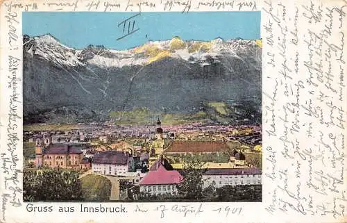 A120 Österreich 1901 Gruss aus Innsbruck Gesamtansicht Berg Vintage Postkarte
