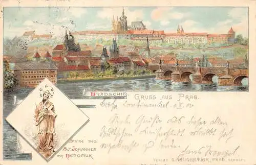 B069 Tschechien 1900 Gruss aus Prag Burg Hradschin Johannes Statue Postkarte