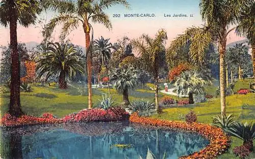 B070 Monaco Monte Carlo Jardins Gärten See Vintage Postkarte