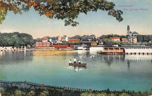 B075 Deutschland Darmstadt Der Große Woog Boot Vintage Postkarte