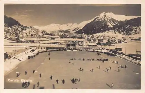 B073 Schweiz Davos Eisbahn Schlittschuhplatz RPPC Vintage Postkarte