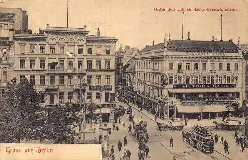 L021 Deutschland Gruss aus Berlin Victoria Cafe Kutschen Vintage Postkarte