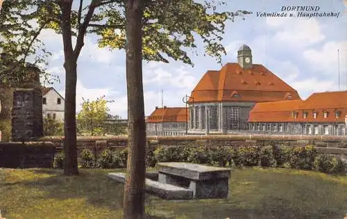 L021 Deutschland 1928 Dortmund Vehmlinde Hauptbahnhof Bahnhof Vintage Postkarte