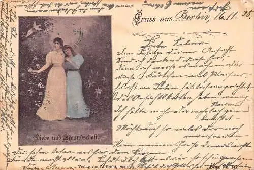 L021 Deutschland 1898 Gruss aus Berlin Liebe und Freundschaft Mädchen Vintage Postkarte