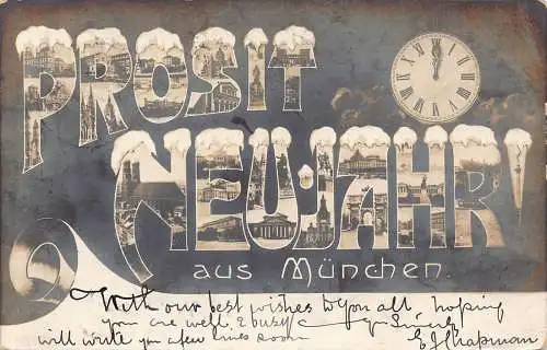 L020 Deutschland 1904 Prosit Neujahr Jubel Neujahr München Vintage Postkarte