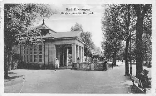 L017 Deutschland 1931 Bad Kissingen Maxbrunnen im Kurpark Park Vintage Postkarte