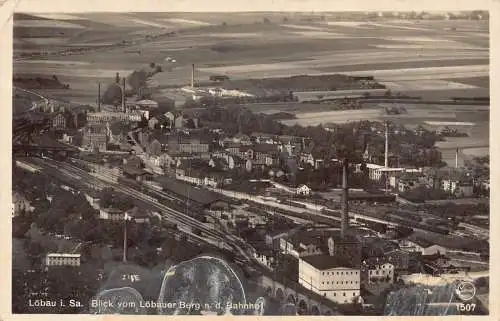 L021 Deutschland 1931 Loebau Blick vom Burg Industrie Fabriken Vintage Postkarte