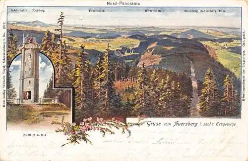L021 Deutschland 1905 Gruss aus Auersberg G Folfturm Vintage Postkarte